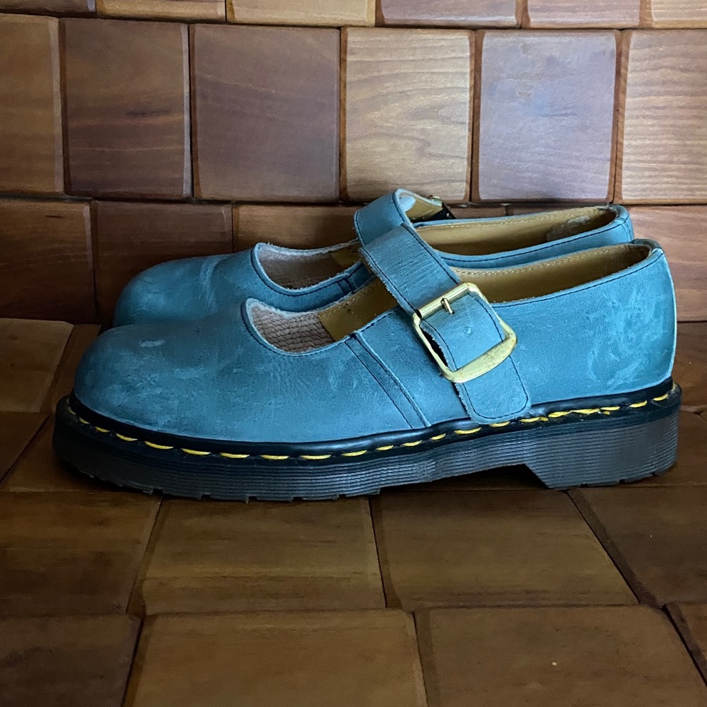 Dr. Martens Vintage Blue Leather Mary Jane Shoes Made in England Women's Size 7 - Picture 2 of 16